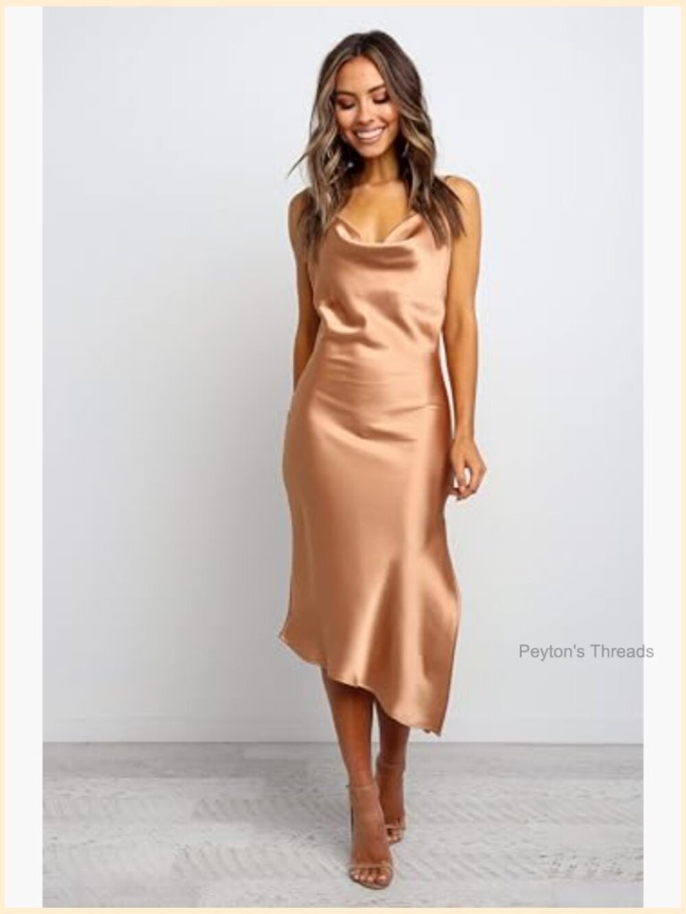 Midi A-Line Cowl Neck Sleeveless Dress with Adjustable Straps - Picture 4 of 5
